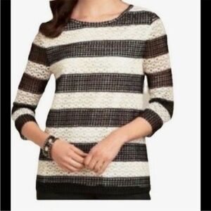 Talbots‎ Black White Eyelet Striped Crochet Lace Tunic Top Blouse Size XS